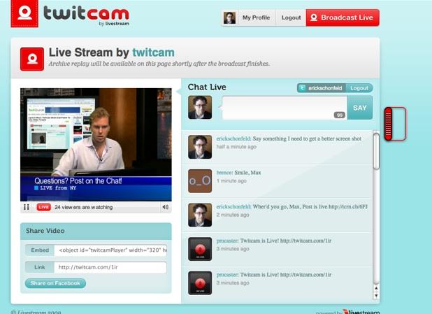 twitcam 1 Twitcam transforme Twitter en service de diffusion vidéo