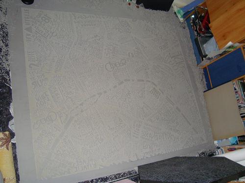 completed paris map Linocut!. i will take better photo soon!. par Mark Andrew Webber
