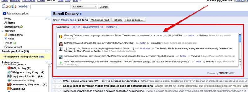 greactions gReactions ajoute les commentaires et les tweets sur Google Reader