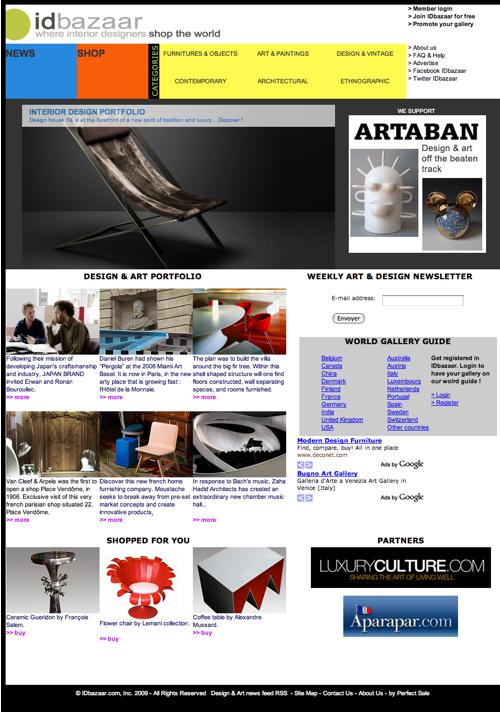 Nouvelle home page pour IDbazaar et lancement d'un e-commerce design et art