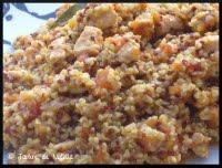 Tajine de quinoa bicolore, boulghlour au poulet et tomate epicé