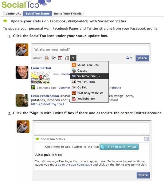 socialtoo Application Facebook: SocialToo, publiez vos statuts Facebook sur Twitter