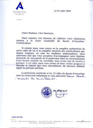 Vous aimez les huîtres du Bassin d’Arcachon ? : Faut-il signer la pétition COURRIER_MAIRE_ANDERNOS