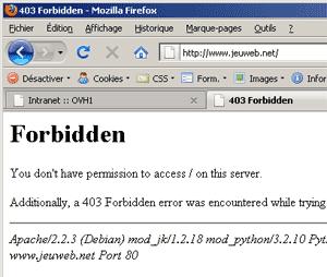 Erreur 301 sur Jeu Web (screenshot par Prélude)