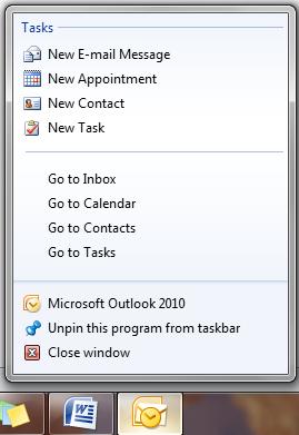 Office 2010 utilisera bien les Jump Lists de Windows 7