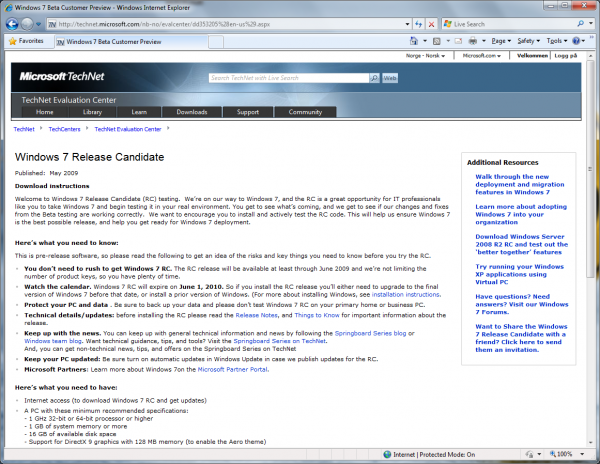 Windows 7 : la page de téléchargement de la RC déja en ligne ! Windows 7 : la page de téléchargement de la RC déja en ligne !