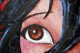 peinture sur toile 60 x60 cm illustratrice laure phelipon, une femme au regard profond qui désir