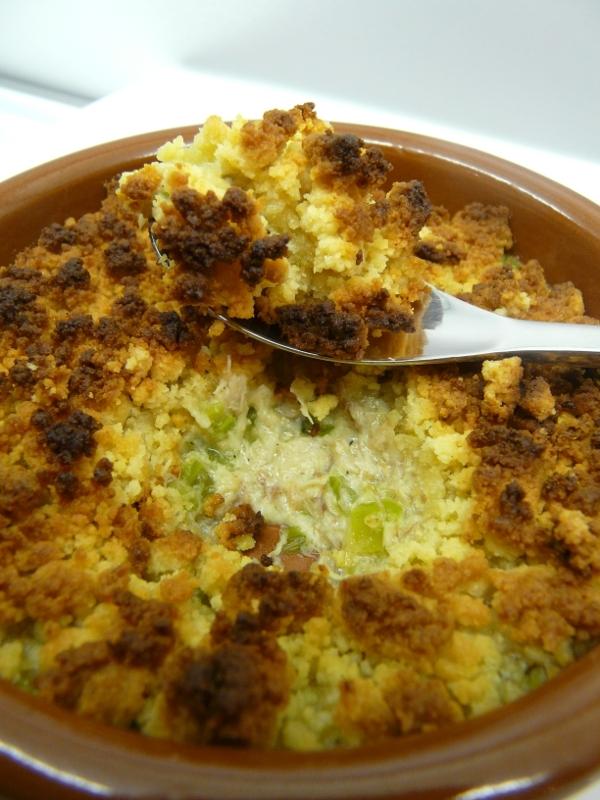 Mardi 9 juin 2009 : Crumble de maquereaux - Sauté de veau au chorizo et aux olives - Fondant à la crème de marrons et au chocolat