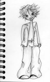 croquis noir et blanc d'un petit garçon aux cheveux en bataille par l'illustratrice laure phelipon