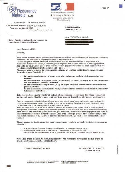 Je transmets un teste de Janine Thombrau au sujet de la perte de nos droits santé! Je transmets un teste de Janine Thombrau au sujet de la perte de nos droits santé!
