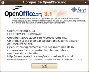 OpenOffice 3.1 about
