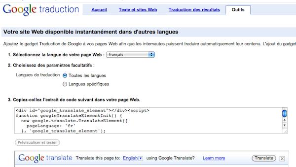 widget google traduction1 Google Traduction offre un widget qui traduit votre site automatiquement