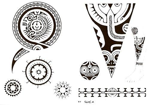 tatouage maori. 2 planches de motifs de tatouages polynésiens qui peuvent être une base de 