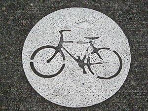 Bike stencil on Portland, Oregon's bike routes.