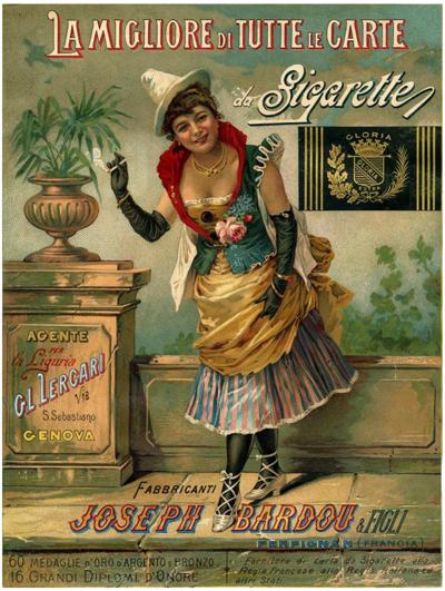 Tout part en fumée Affiche publicitaire de la compagnie Joseph Bardou pour promouvoir le papier à rouler Le Nil en Italie