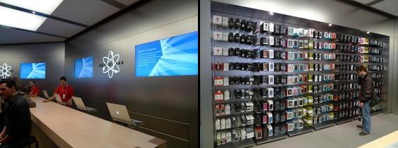 Genius Bar et mur d'accessoires, nov. 2009 Apple ouvre son 277ème Apple Store, le 1er en France