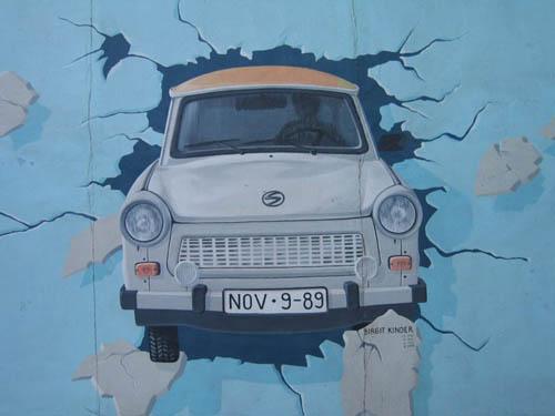 La Trabi n'Ostalgie Trabi on the wall
