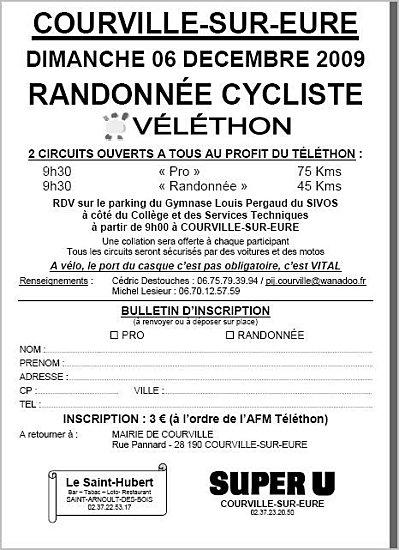 Randonnée Cycliste Véléthon à Courville-sur-Eure,le 06 DECEMBRE