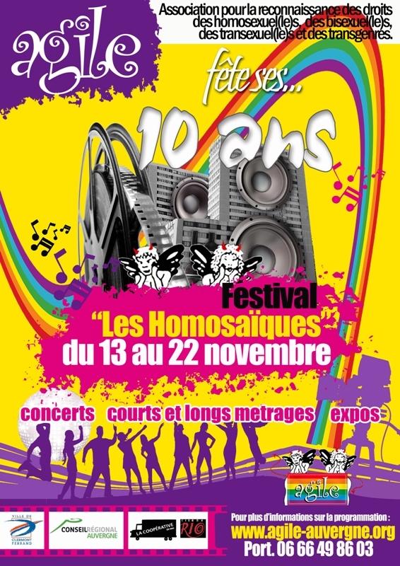 Le Festival des Homosaïques fête ses 10 ans à Clermont-Ferrand : Programme ! Le Festival des Homosaïques fête ses 10 ans à Clermont-Ferrand : Programme !