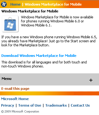 Marketplace ouvert pour les windows mobile 6.0 et 6.1
