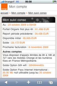 Suivi conso sur le Web mobile d'Orange