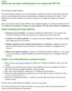 150 CHF (~100 €) de publicité Google Adwords offerts !