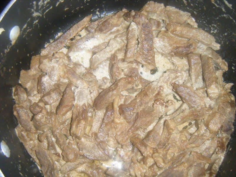 Languettes de veau a la creme et riz aux champignons