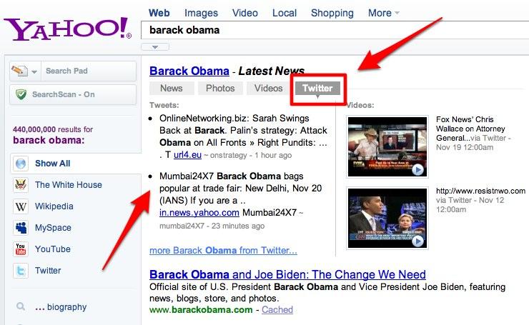 yahoo twitter Yahoo intègre à son tour Twitter aux résultats de recherche