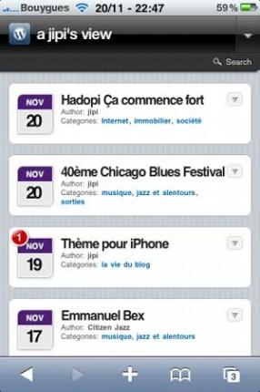 WPtouch page d'accueil jipiblog