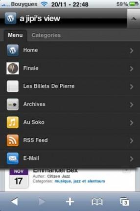 WPtouch liste des catégories jipiblog
