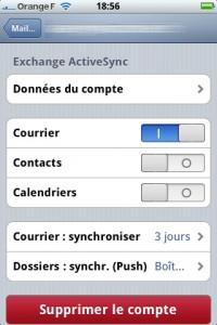 Configuration ActiveSync sur iPhone