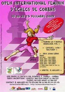 Le 1er Open international féminin d'échecs de Corbas du 20 au 23 décembre 2009, Corbas département du Rhône en France. Annonce de mon amie la célèbre Véronique Houck. Open International féminin de Corbas