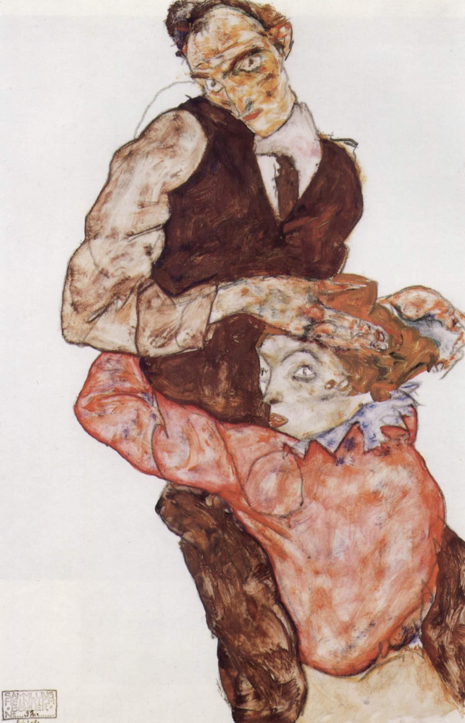 Egon Schiele, peintre expressionniste autrichien - Biographie - oeuvre sur papier 4-egon_schiele_les-amoureux-1915-aqua.1259873578.jpg