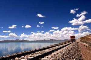 Tibet Train beside the Cuona Lake in Anduo County