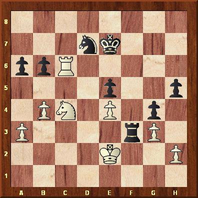 Position après le 38ème coup noir. Quel coup manqua Kasparov qui aurait mené à un gain forcé ? voir en fin d'article.