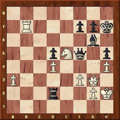 Les Noirs ont un pion de moins mais ils ont joué Td2 qui attaque le pion d4. Kasparov doit jouer son prochain coup qu'il va mettre sous enveloppe. Quel est le coup gagnant ?