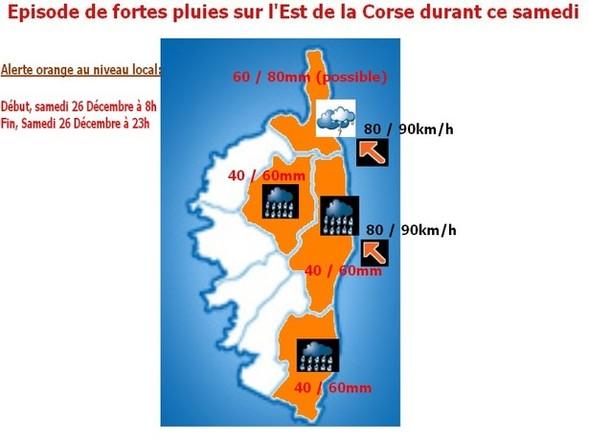 Communiqué spécial : Forte dégradation demain dans l'Est de la Corse (fortes pluies / vents forts)