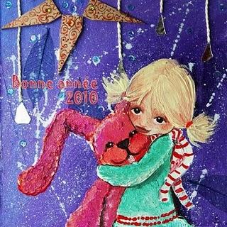 carte de vœux de petite princesse tenant son nounours dans ses bras pour la bonne année 2010 sous le signe de l'amour de l'amitié et de la santé