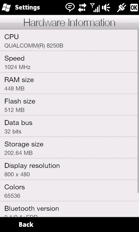 HTC HD 2 screen specs