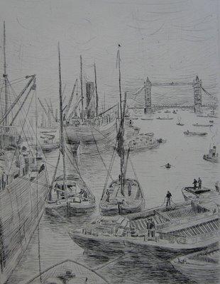 Louis Valdo-Barbey, Londres Original etching, 1949