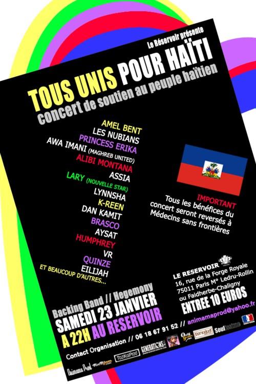 Tous Unis Pour Haïti : concert de soutien de la scène Hip Hop, Soul, R&B; française,  samedi 23 janvier au Réservoir (Paris)