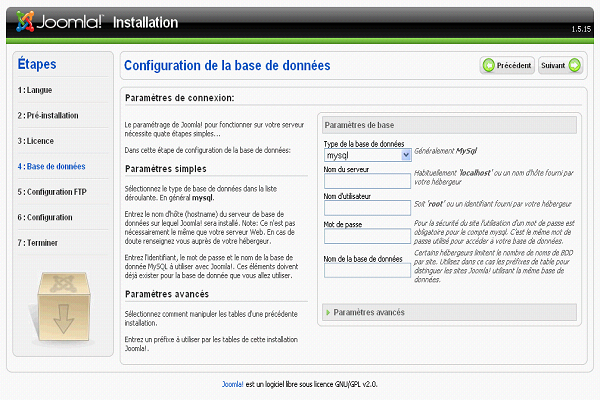 Configuration des bases de donnée Joomla