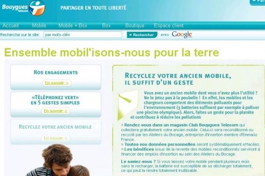 Bouygues Telecom - téléphone - recyclage - capture site web