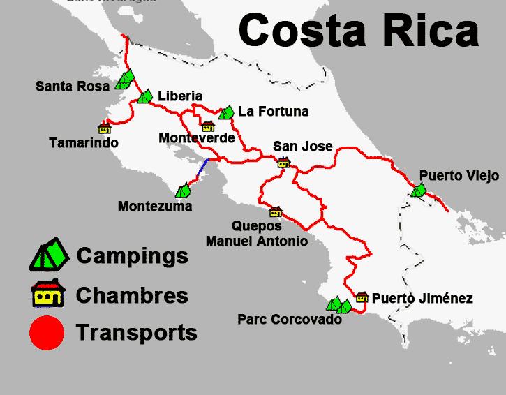 Résumé sous forme de tableaux détaillé du Costa Rica le budget, distances et endroits où nous avons dormi tour du monde costa-rica-itineraire