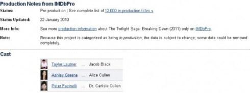 Changement de statut pour Breaking Dawn sur IMDb!