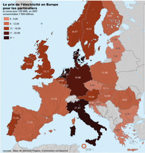 carte Europe électricité consommation 2010.png