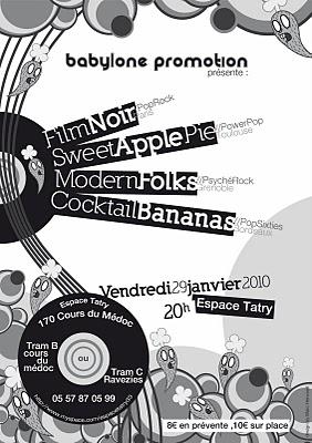 Film Noir + Sweet Apple Pie + Modern Folks + Cocktail Bananas le vendredi 29 janvier à l’Espace Tatry de Bordeaux