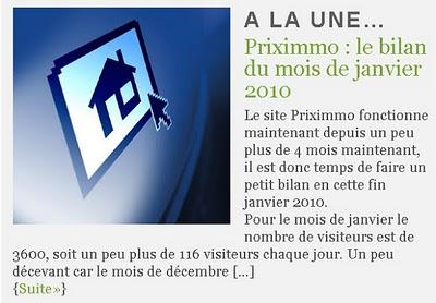 Priximmo : bilan du site pour le mois de janvier 2010 Priximmo : bilan du site pour le mois de janvier 2010