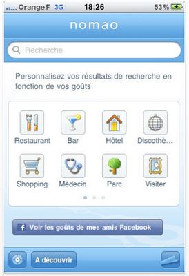 Nomao sur iPhone : moteur de recherche géolocalisé & social en réalité augmentée Nomao sur iPhone : moteur de recherche géolocalisé & social en réalité augmentée