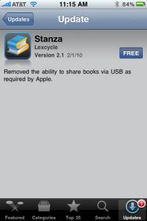 Plus de transfert d'ebooks en USB avec Stanza, sur demande d'Apple